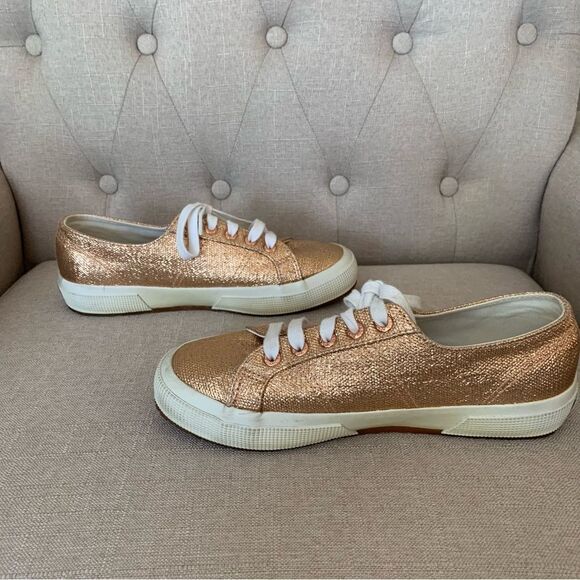 Superga Metallic Rose Gold Sparkle Sneakers Size 7.5 - Picture 1 of 9